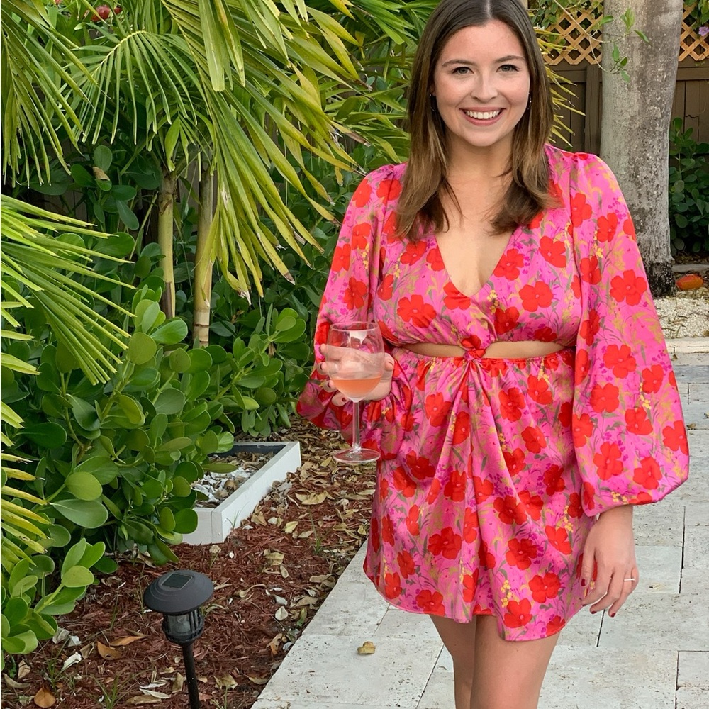 Vibrant Floral Pink and Red Dress